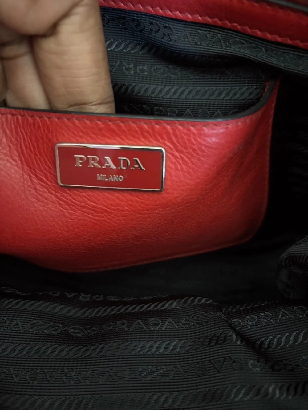 Prada Red Leather Structured Satchel with Double Handles